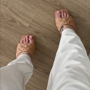 Nude square toe heels
